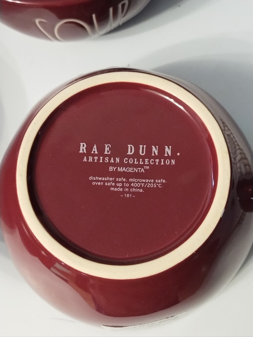 New ( 5) Rae Dunn Burgundy "Soup" Bowls with Handle - Picture 3 of 3